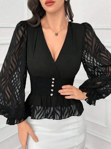 Women's Fashion Designer Lantern Sleeve Blouse S-XL Long-Sleeve Tops-Women's Fashion Designer Long-Sleeve Tops-Women's fashion designer plus size clothes